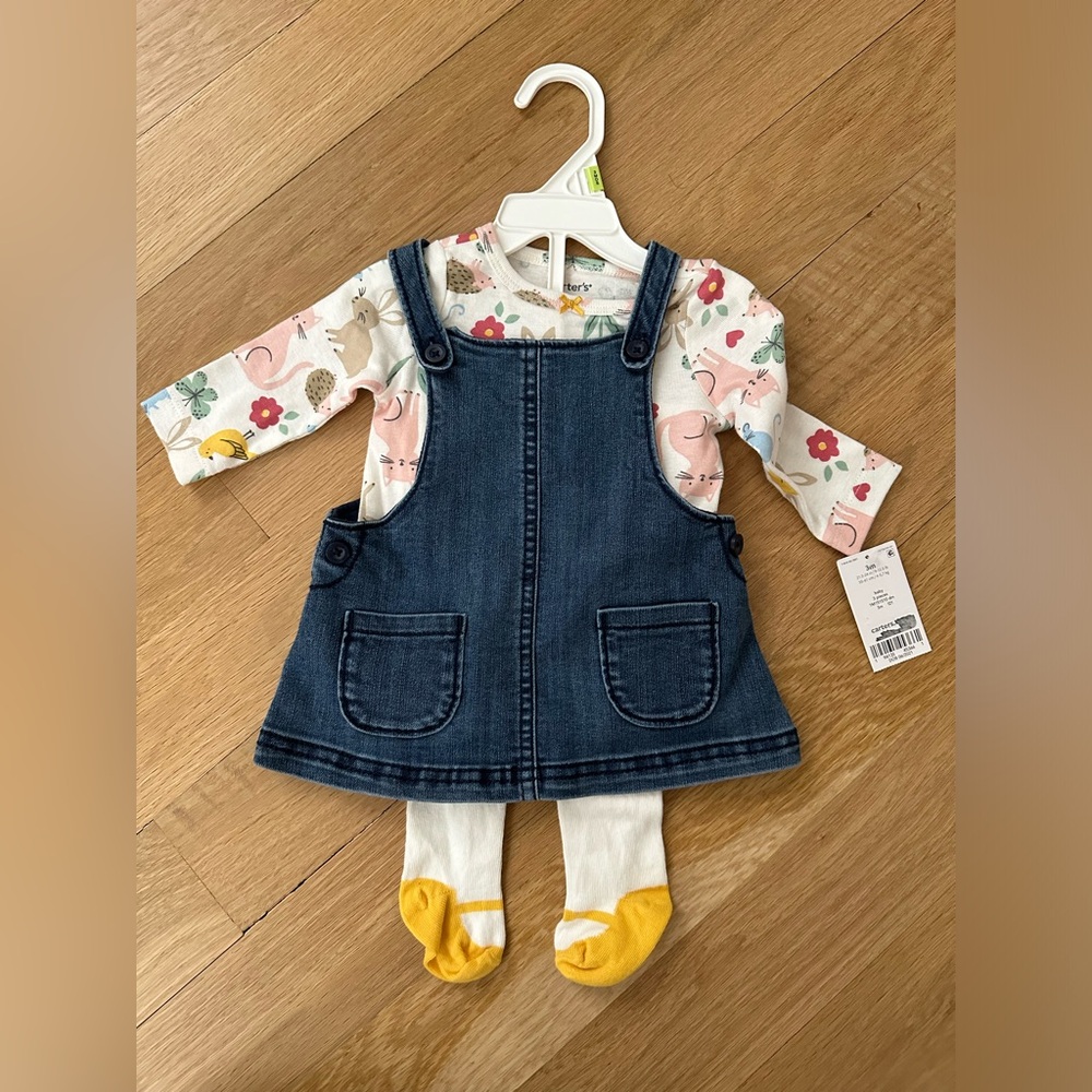 Carter’s 3 piece long sleeve dress set onesie leggings tights